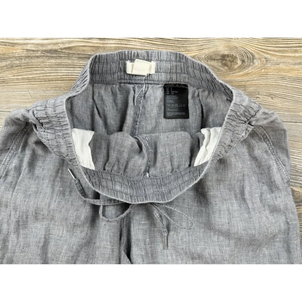 H & M Linen Pants S‎ Chambray Grey Pull-On Light Blue Nautical Beachy Coastal